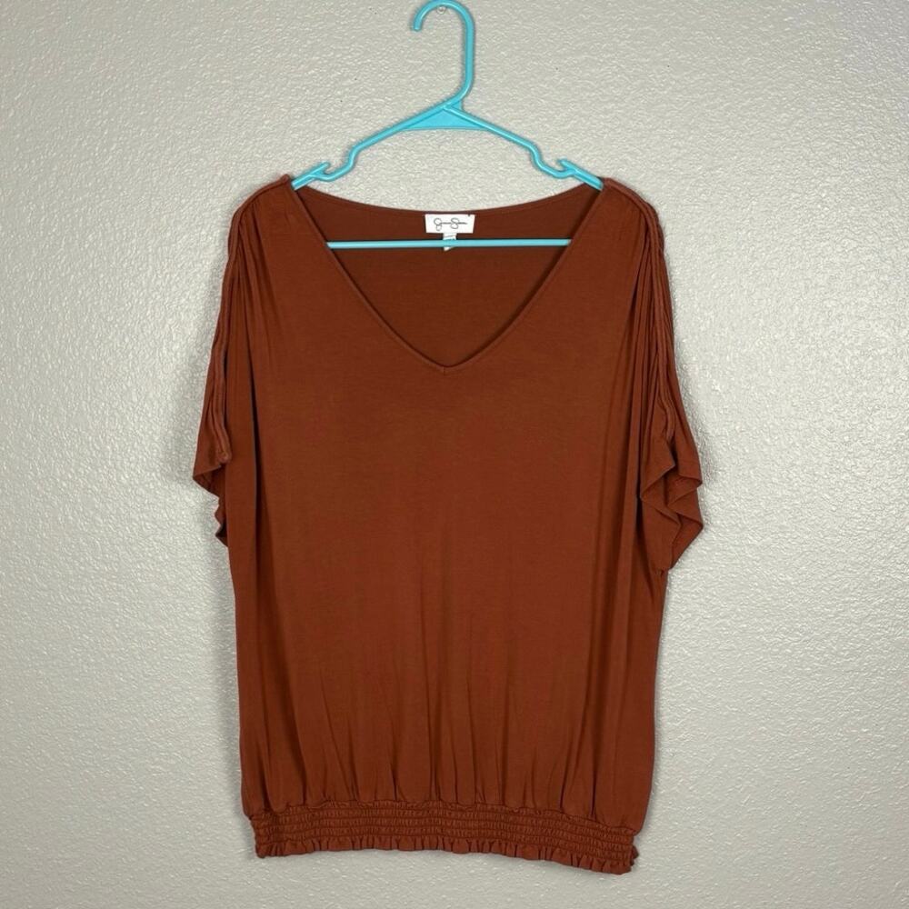 Jessica Simpson Esther Women's Size XL Orange Ruched Bottom Short Sleeved Blouse